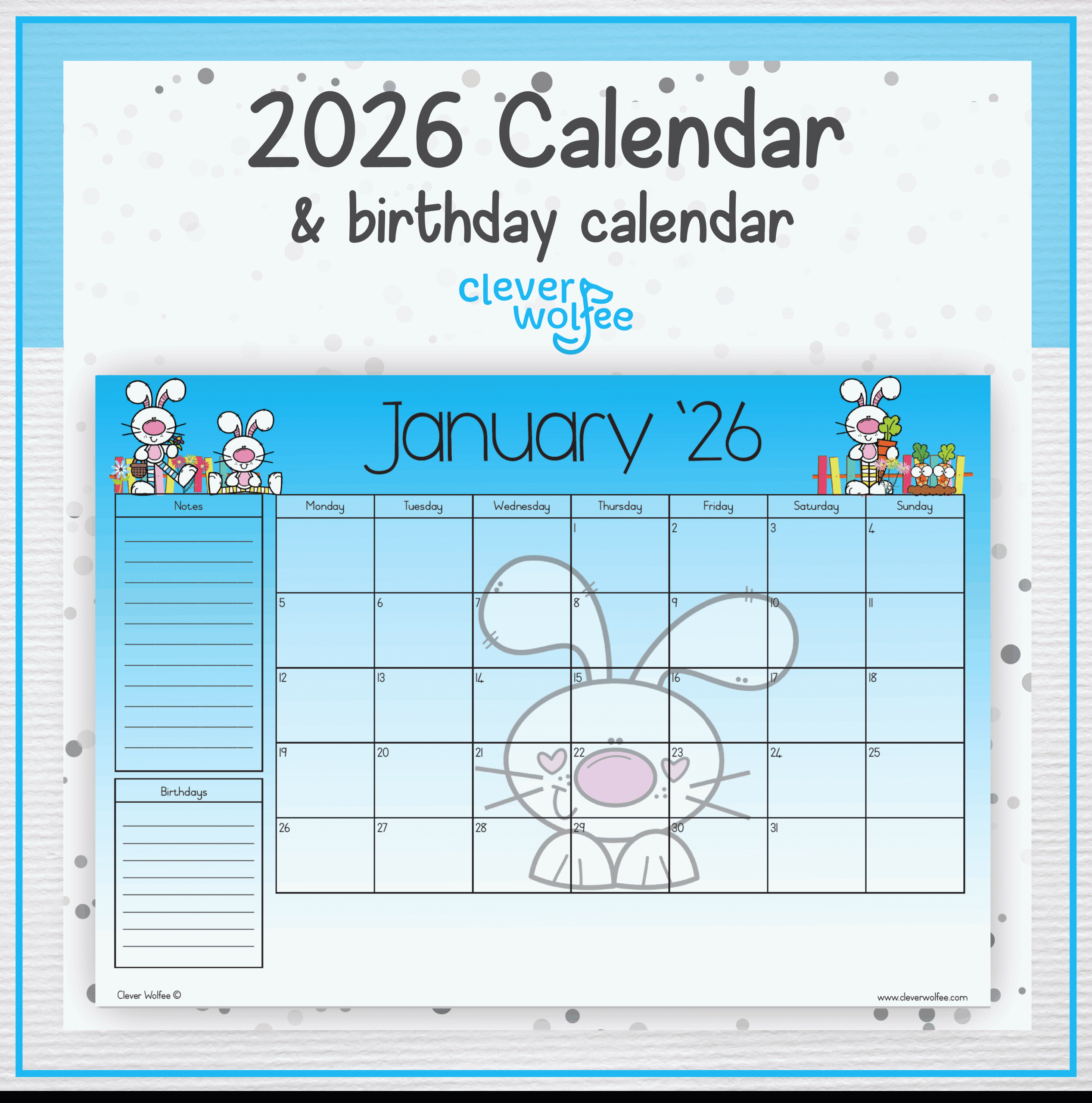 Blue Bunny calendar 2026