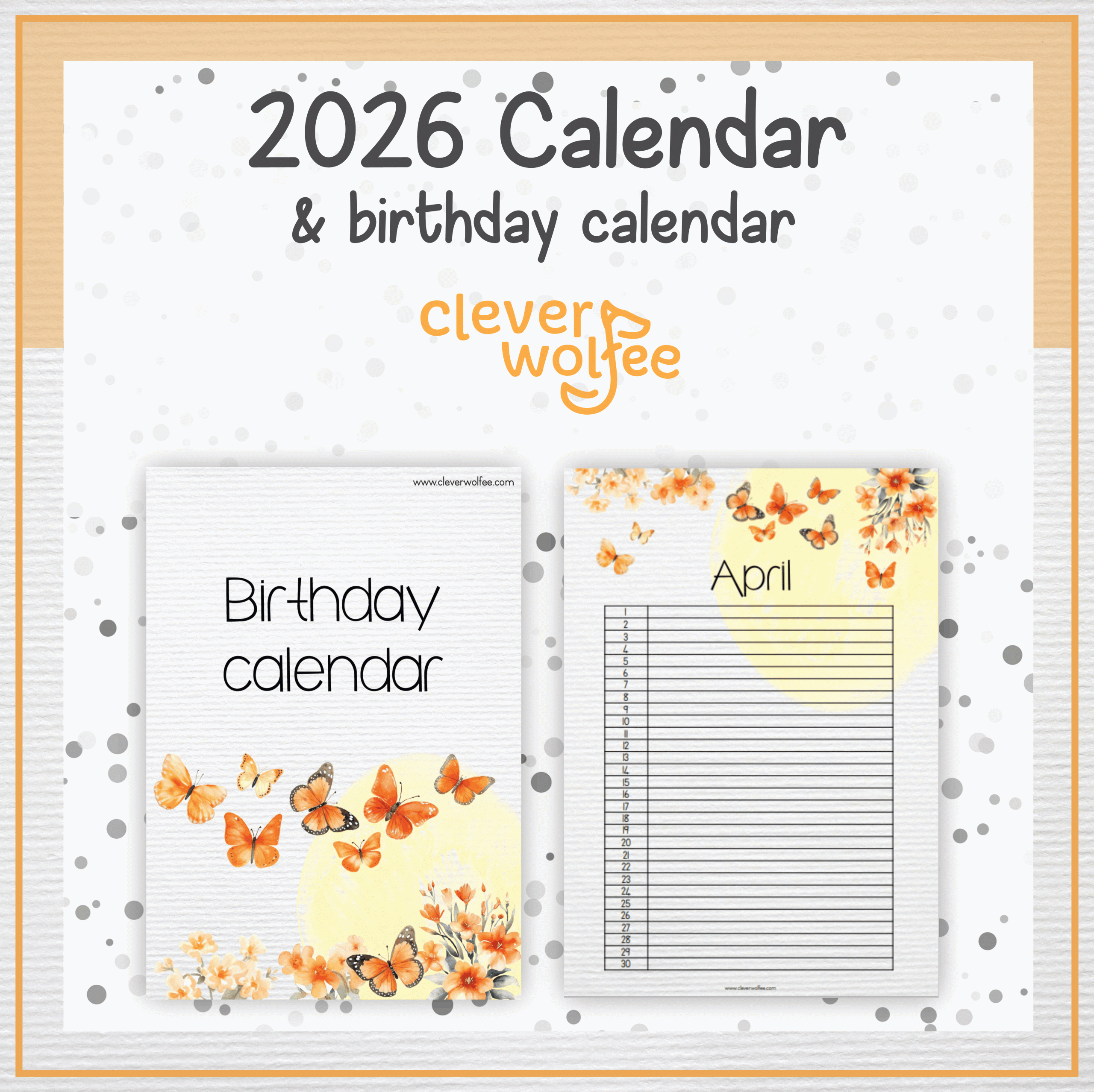 Orange butterflies calendar 2026 - Image 2