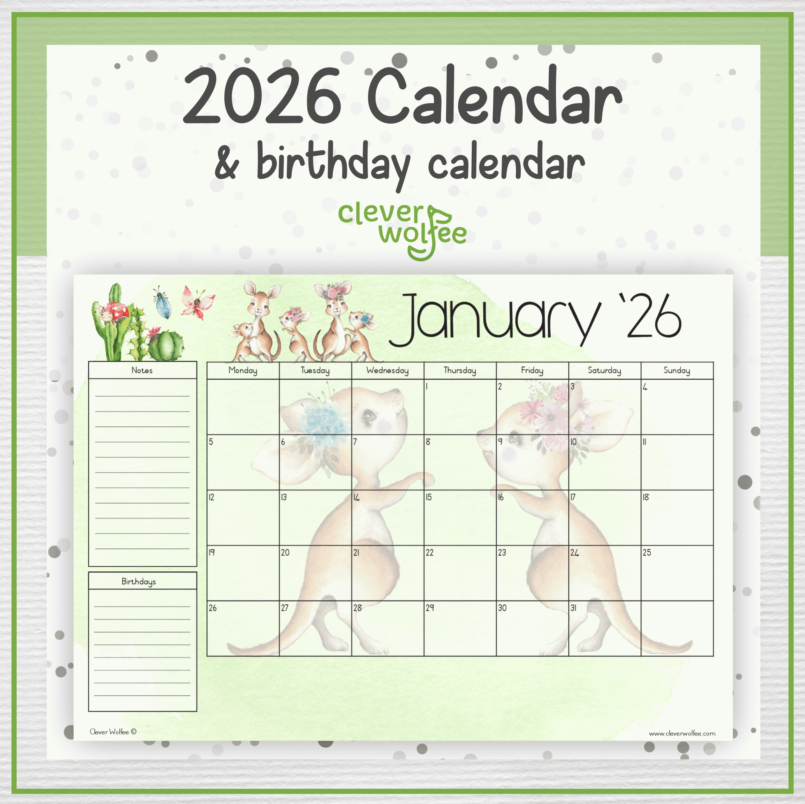 Kangaroo calendar 2026