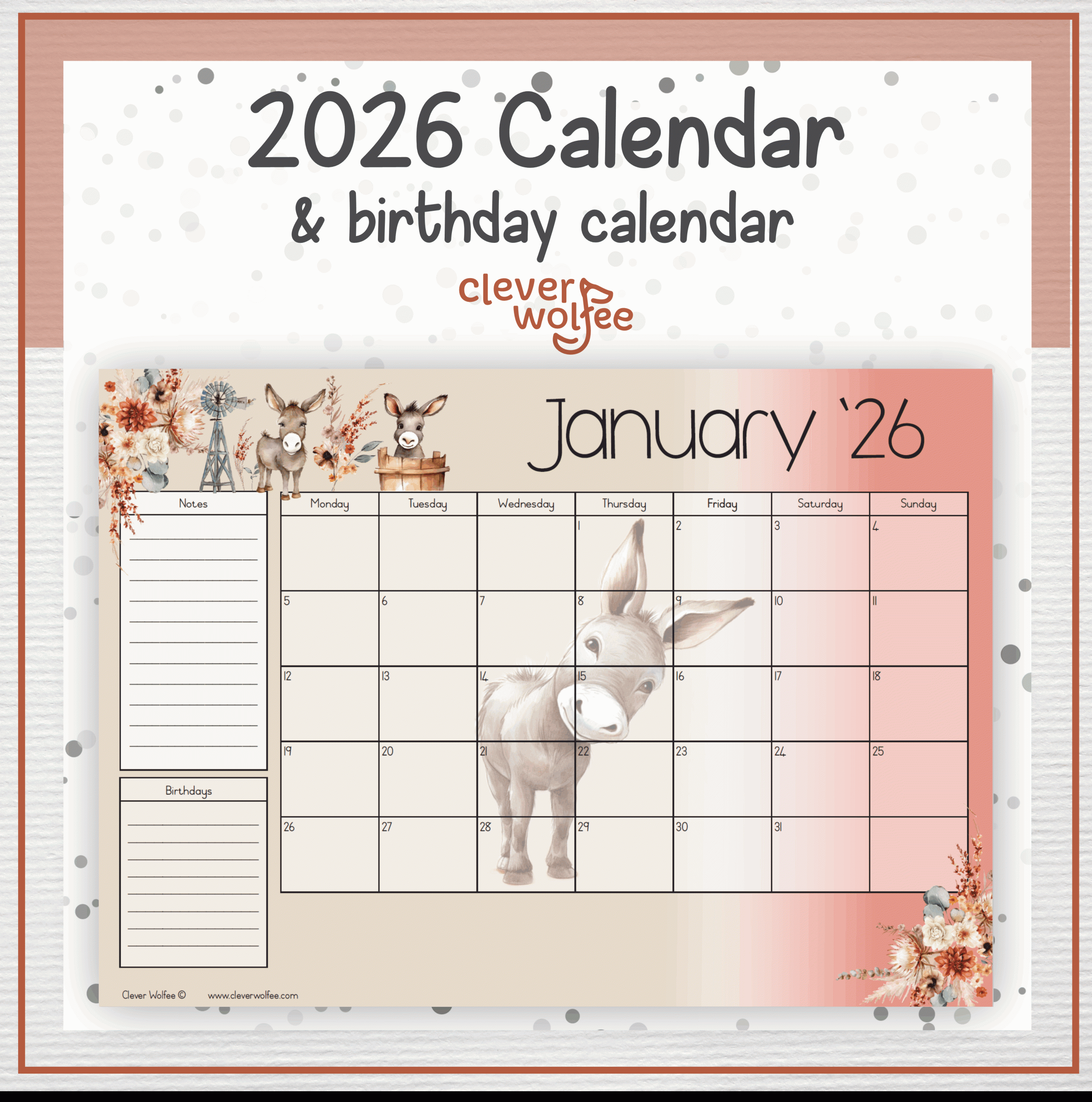 Donkeys calendar 2026