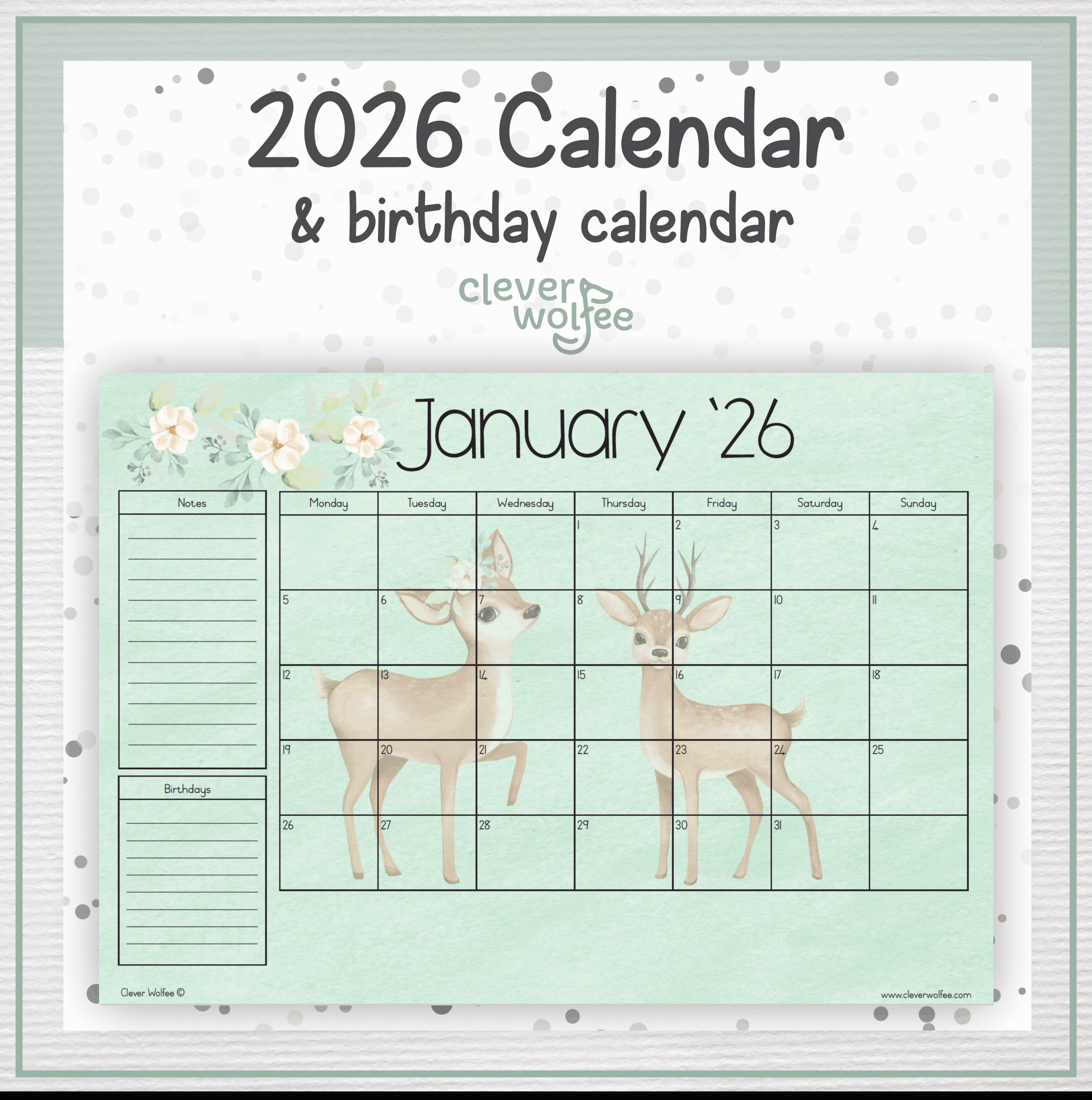 Deer calendar 2026