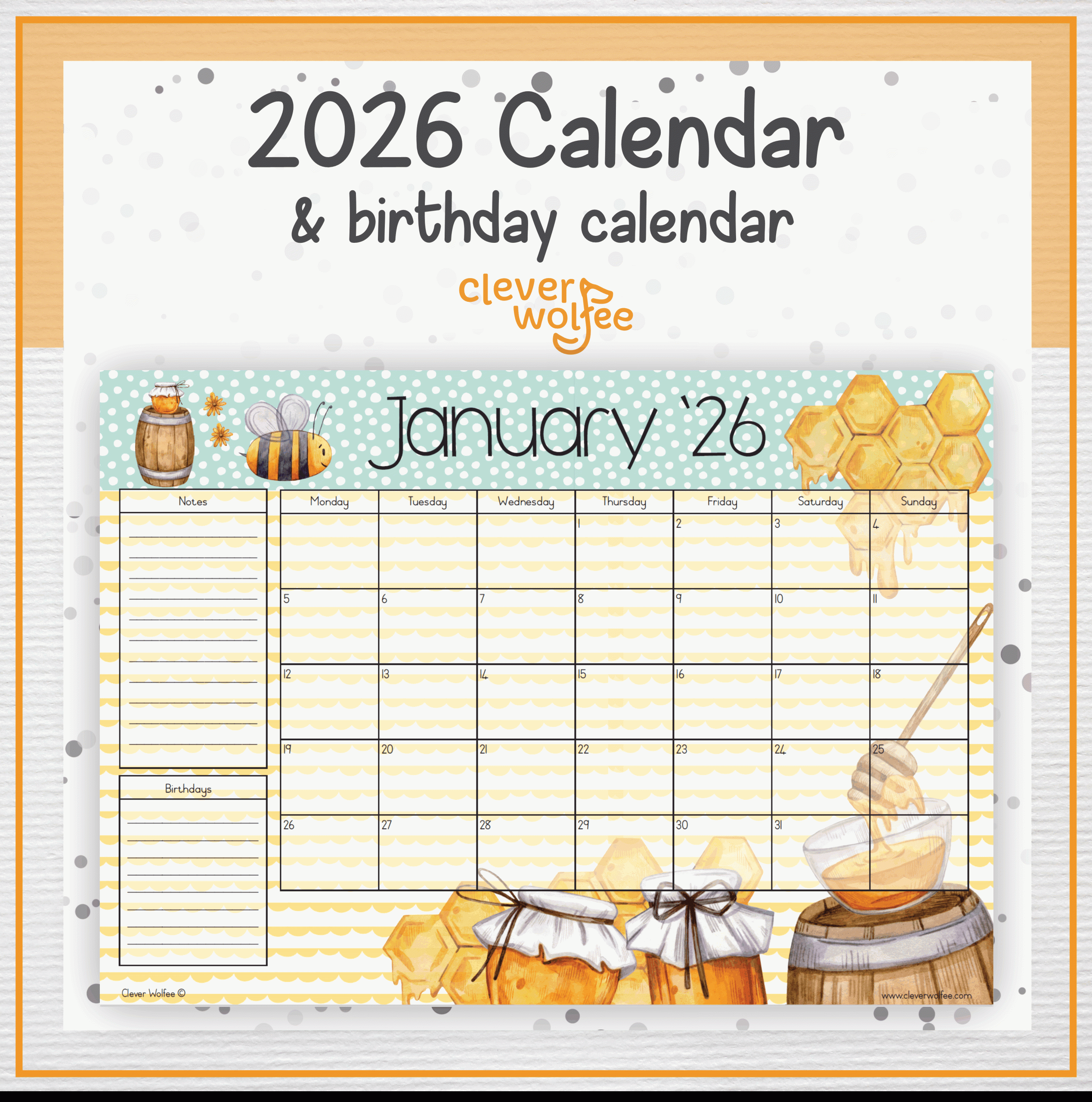 Bees calendar 2026