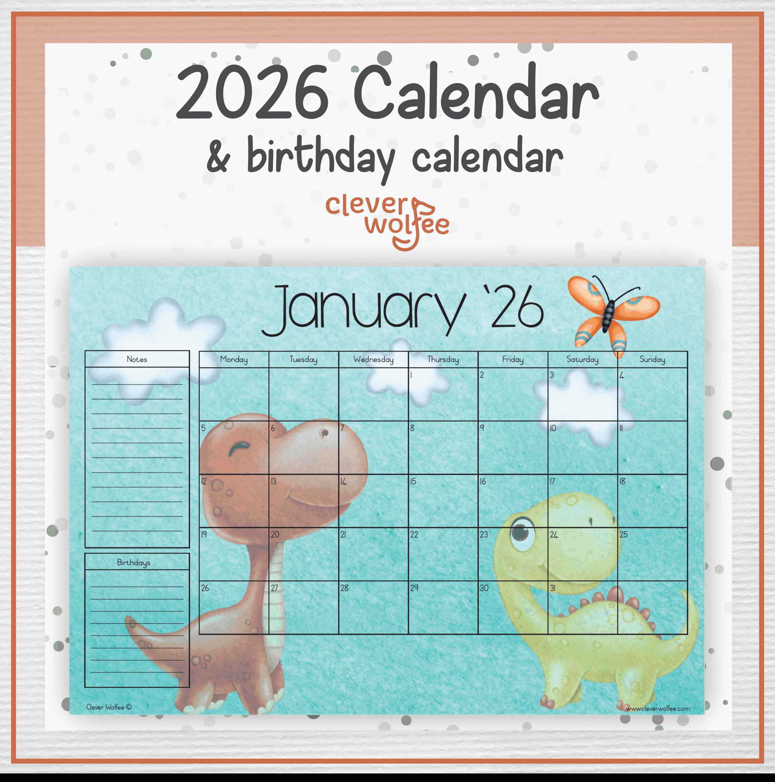 Dinosaur calendar 2026