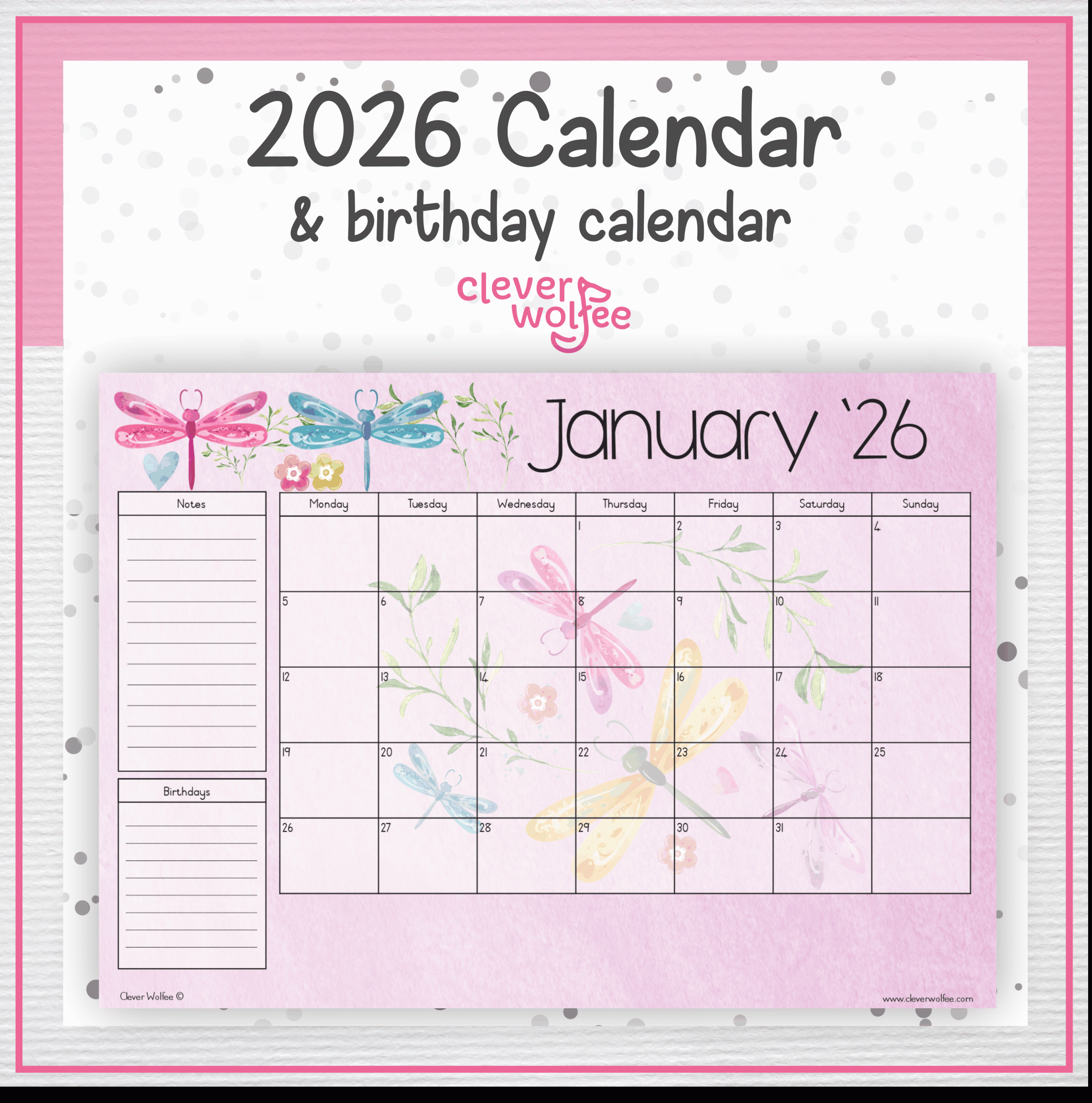 Dragonfly calendar 2026
