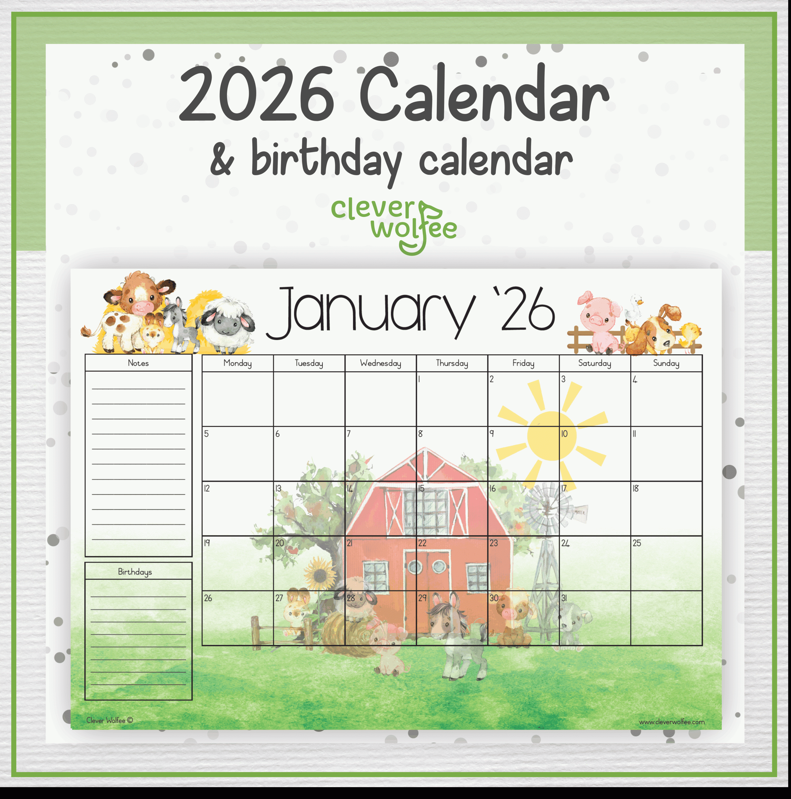 Baby farm calendar 2026