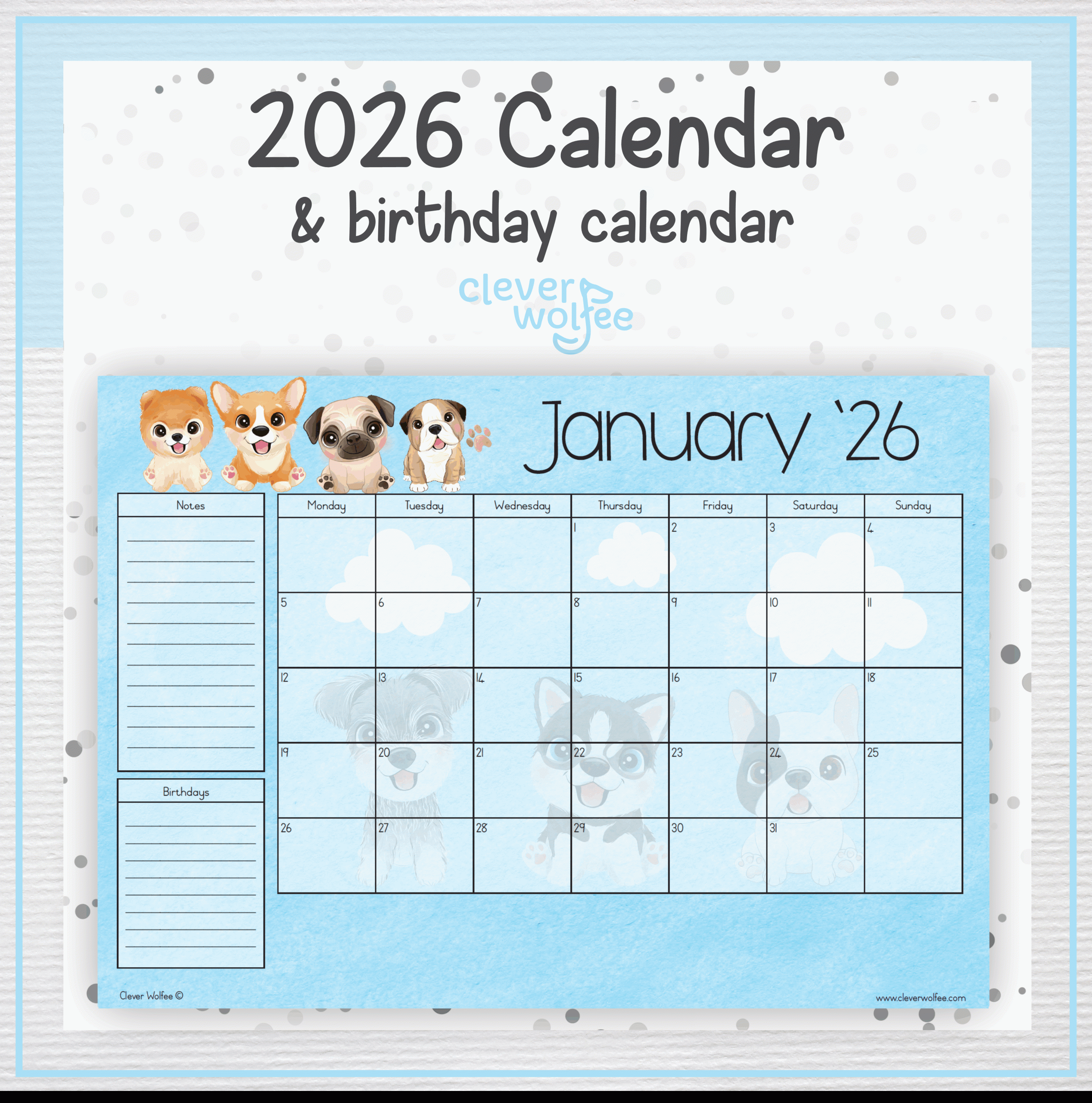 Dogs calendar 2026