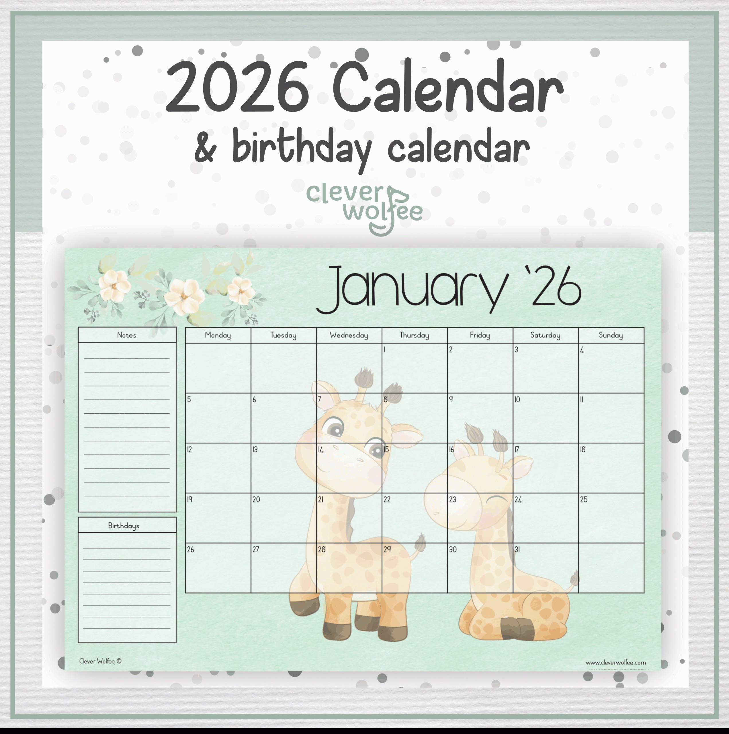 Giraffe 2 calendar 2026