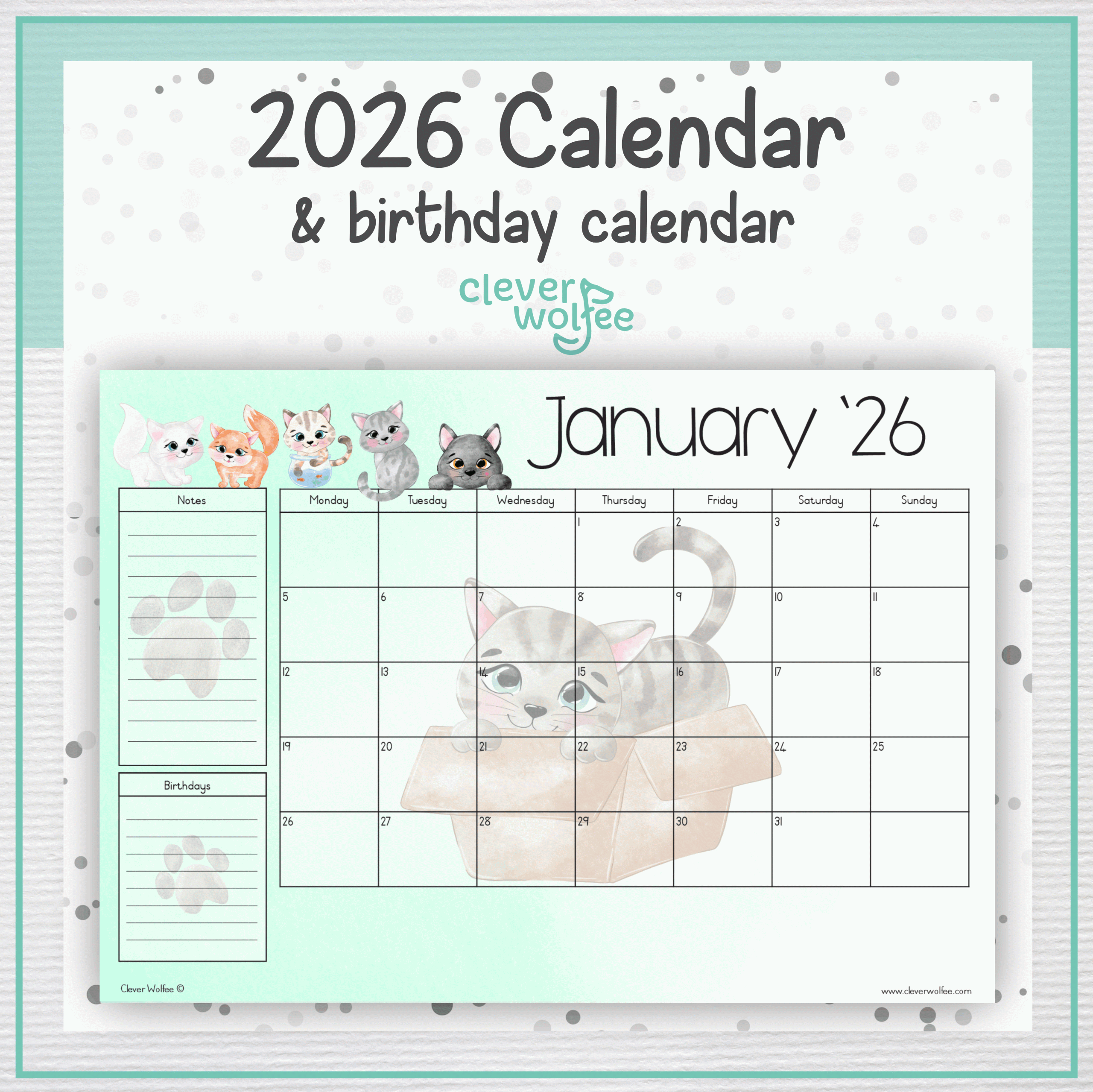 Cats calendar 2026
