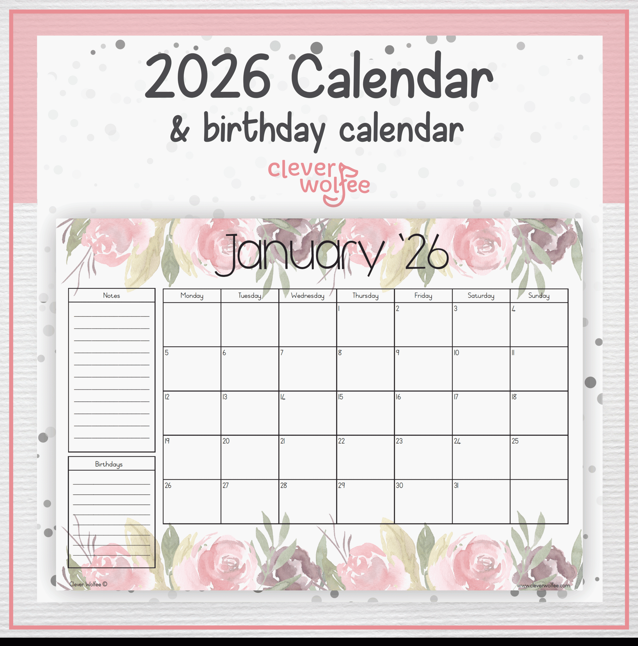 Flowers calendar 2026