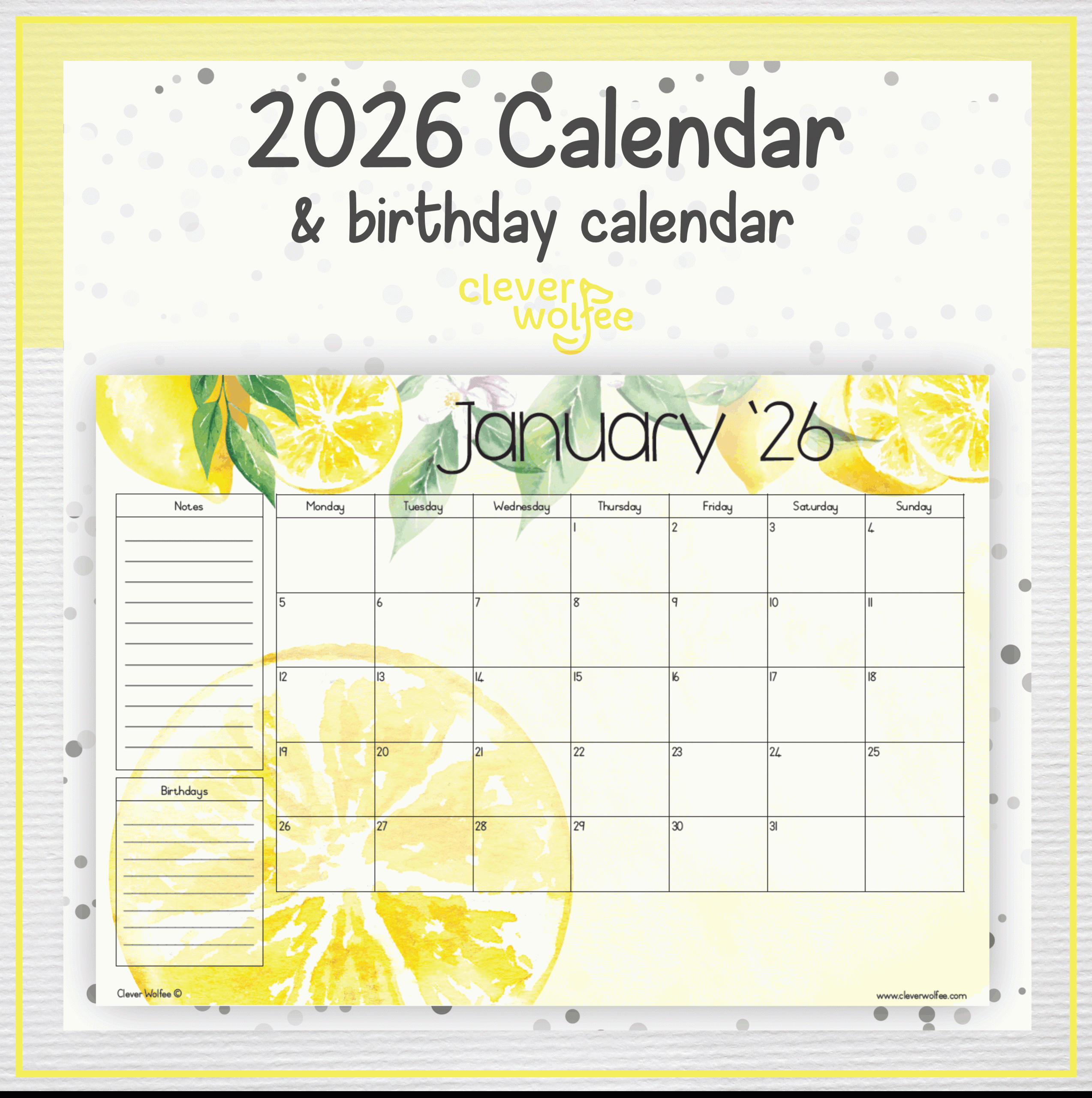 Lemons calendar 2026